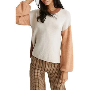 Madewell merino wool alpaca scoop neck Colorblock Pullover sweater XS